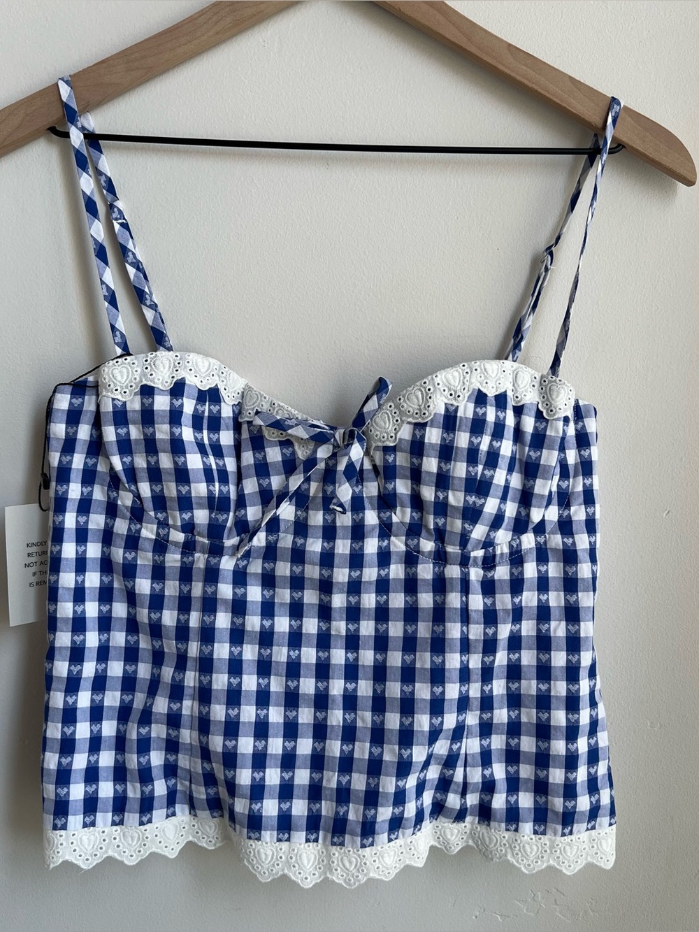 MAJORELLE Peggy Bustier Top in Blue & White Check NWT